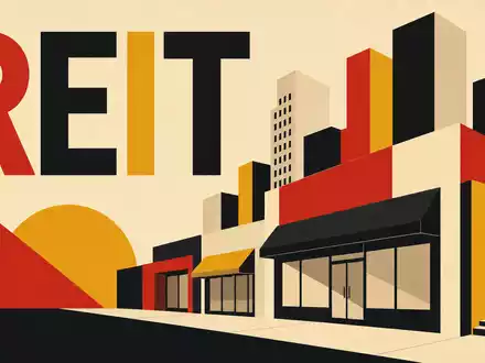 Bauhaus-Poster mit geometrischen Formen und Schriftzug REIT, gestalterisch passend zu Kimco Realty, ISIN US49446R1095 - Foto: THN
