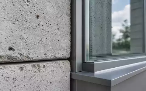 Makroaufnahme von Fassadenmaterial und Glasdetail, thematisch passend zur Immobilienbranche von Kimco Realty, ISIN US49446R1095 - Foto: THN