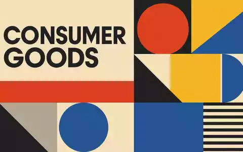 Kimberly-Clark (US4943681035) Bauhaus-Poster zeigt geometrische Formen und farbigen Text CONSUMER GOODS im Rastersystem - Foto: THN