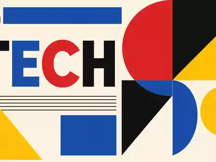 Bauhaus-Poster im geometrischen Stil symbolisiert KLA Corporation ISIN US4824801009 mit Sektor-Schriftzug TECH und Grundformen - Foto: THN
