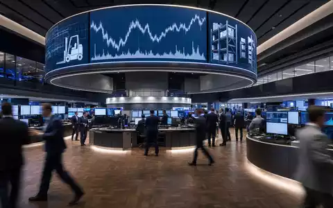 KION Group (DE000KGX8881) zeigt editorial den Frankfurter Börsenparkett mit Charts und Maschinenbau-Symbolen auf Bildschirmen - Foto: THN