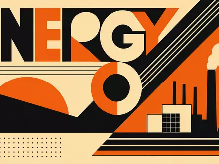Geometrisches Bauhaus-Poster mit Energie-Motiv repräsentiert Kinder Morgan, Aktie ISIN US49456B1017, Sektor Öl und Gas grafisch - Foto: THN