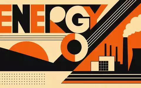 Geometrisches Bauhaus-Poster mit Energie-Motiv repräsentiert Kinder Morgan, Aktie ISIN US49456B1017, Sektor Öl und Gas grafisch - Foto: THN
