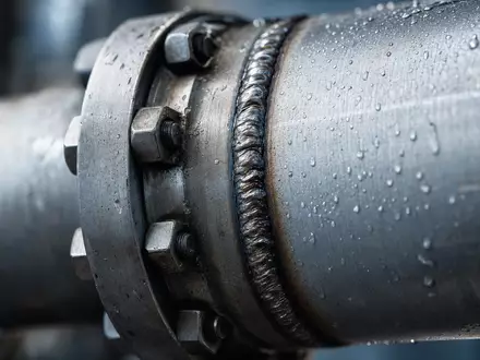 Makroaufnahme einer Stahl-Pipeline-Schweißnaht illustriert Kinder Morgan, Aktie ISIN US49456B1017, Materialdetail der Energiebranche - Foto: THN