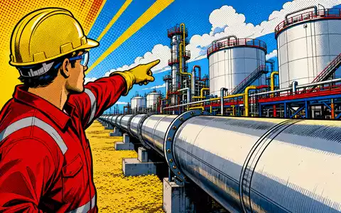 Pop-Art-Comic mit Pipeline-Arbeiter und Anlage symbolisiert Kinder Morgan, Aktie ISIN US49456B1017, Energiebranche bunt und dynamisch - Foto: THN
