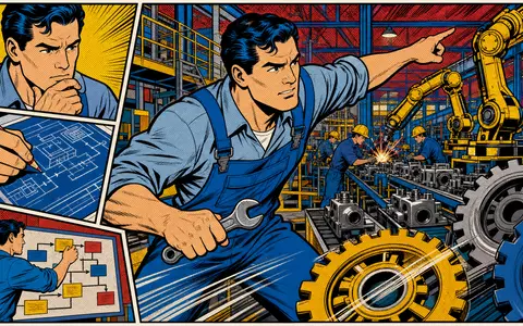 Pop-Art-Comic eines Ingenieurs illustriert Turnaround-Ansatz von Mutares SE & Co. KGaA, ISIN DE000A0Z23Y2 - Foto: THN