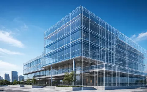 Nemetschek SE ISIN DE0006452907: architektonischer 3D-Render eines gläsernen Bürohochhauses mit sichtbaren digitalen Modelllinien - Foto: THN