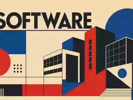 Nemetschek SE ISIN DE0006452907: geometrisches Bauhaus-Poster mit dem Wort SOFTWARE und stilisierten Gebäudeformen - Foto: THN