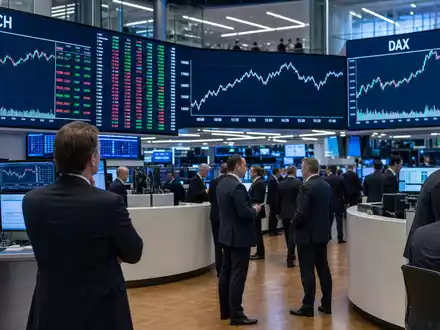 Nemetschek SE ISIN DE0006452907: Börsen-Editorialfoto vom Frankfurter Handelsparkett mit Charts unter Kürzeln TECH und DAX - Foto: THN