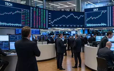 Nemetschek SE ISIN DE0006452907: Börsen-Editorialfoto vom Frankfurter Handelsparkett mit Charts unter Kürzeln TECH und DAX - Foto: THN