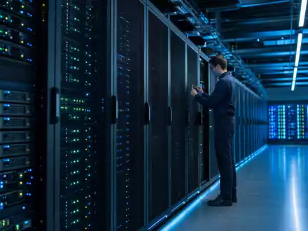 Nasdaq Inc. US6311031081 zeigt ein modernes Rechenzentrum mit Serverreihen fuer Marktdaten und Handelssysteme - Foto: THN