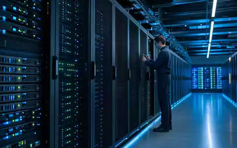 Nasdaq Inc. US6311031081 zeigt ein modernes Rechenzentrum mit Serverreihen fuer Marktdaten und Handelssysteme - Foto: THN