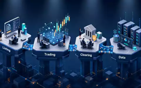 Nasdaq Inc. US6311031081 isometrische 3D Darstellung der Prozesskette Listing Handel Clearing Daten - Foto: THN