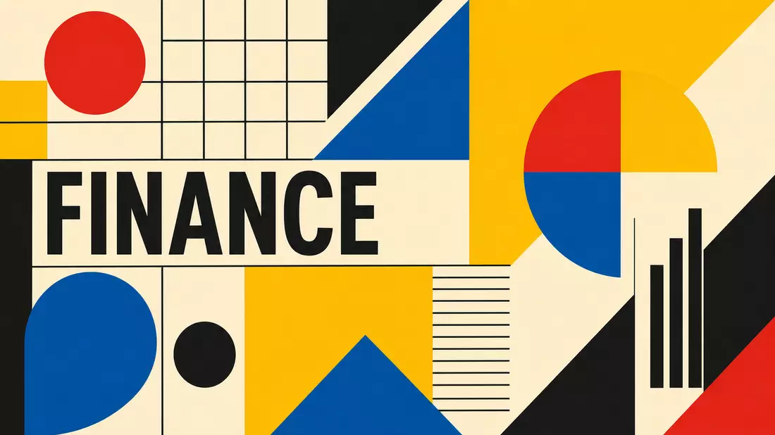 Geometrisches Bauhaus-Poster in Primärfarben mit dem Wort FINANCE