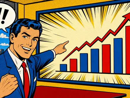 MSCI Inc. (ISIN US55354G1004) Pop-Art-Comic-Szene mit Analyst und ansteigendem Balkendiagramm im Comic-Stil - Foto: THN