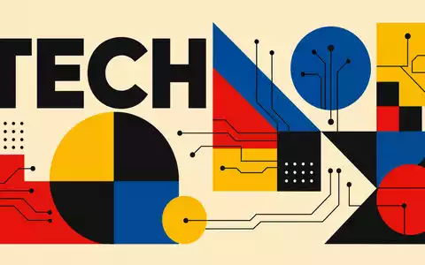 Bauhaus-Poster mit geometrischen Formen und Text TECH symbolisiert Branche von Nagarro SE, ISIN DE000A3H2200 - Foto: THN