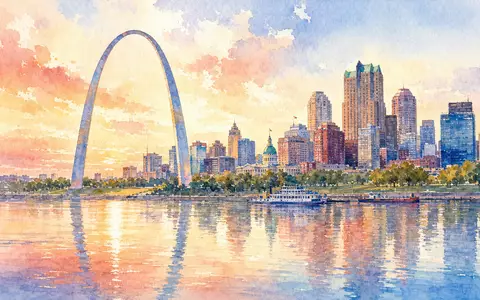 Ameren Corp. US0236081024 watercolor painting of St. Louis Gateway Arch and skyline - Foto: THN