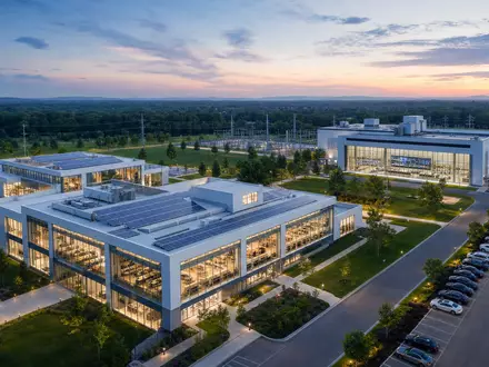 Ameren Corp. US0236081024 architectural render of modern utility campus with solar panels - Foto: THN
