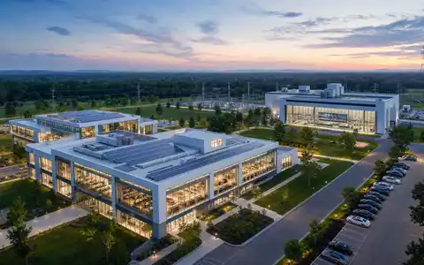 Ameren Corp. US0236081024 architectural render of modern utility campus with solar panels - Foto: THN