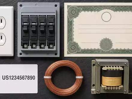 Ameren Corp. US0236081024 flatlay of power outlet circuit breaker stock certificate ISIN card - Foto: THN