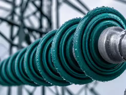 Ameren Corp. US0236081024 macro close-up of ceramic high-voltage insulator with water droplets - Foto: THN