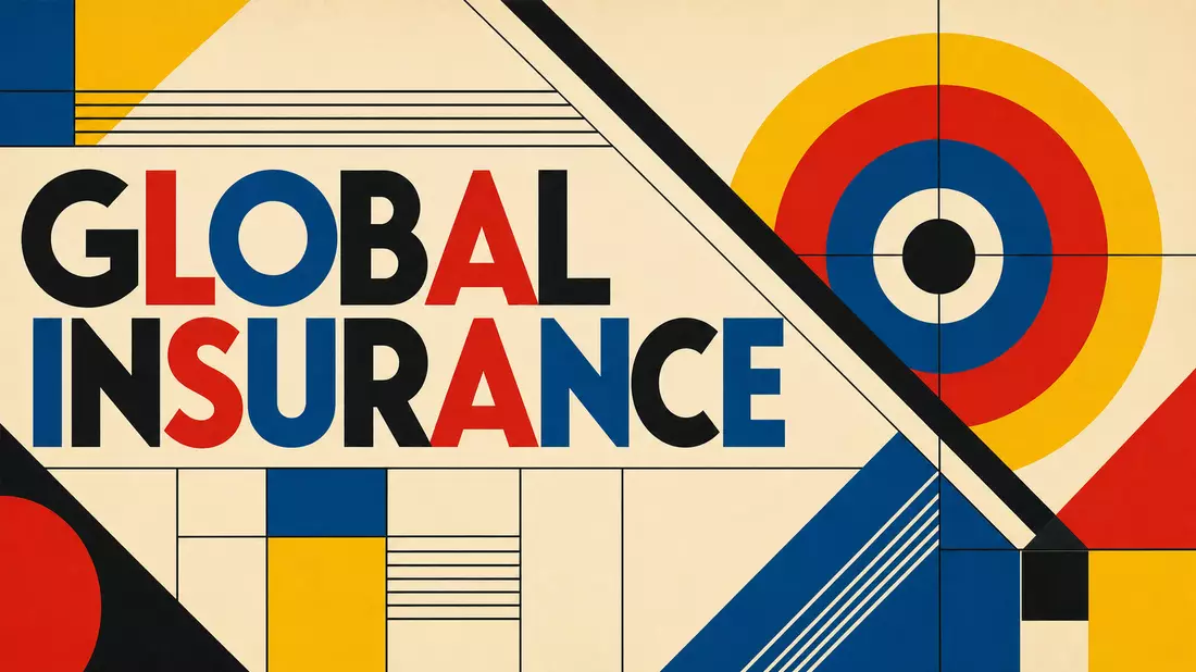American International Group US0268747849 Bauhaus geometric poster with GLOBAL INSURANCE bold typography