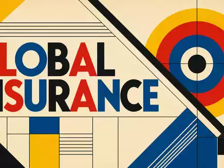 American International Group US0268747849 Bauhaus poster GLOBAL INSURANCE bold geometric primary colors cream - Foto: THN
