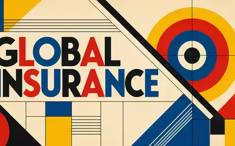 American International Group US0268747849 Bauhaus poster GLOBAL INSURANCE bold geometric primary colors cream - Foto: THN