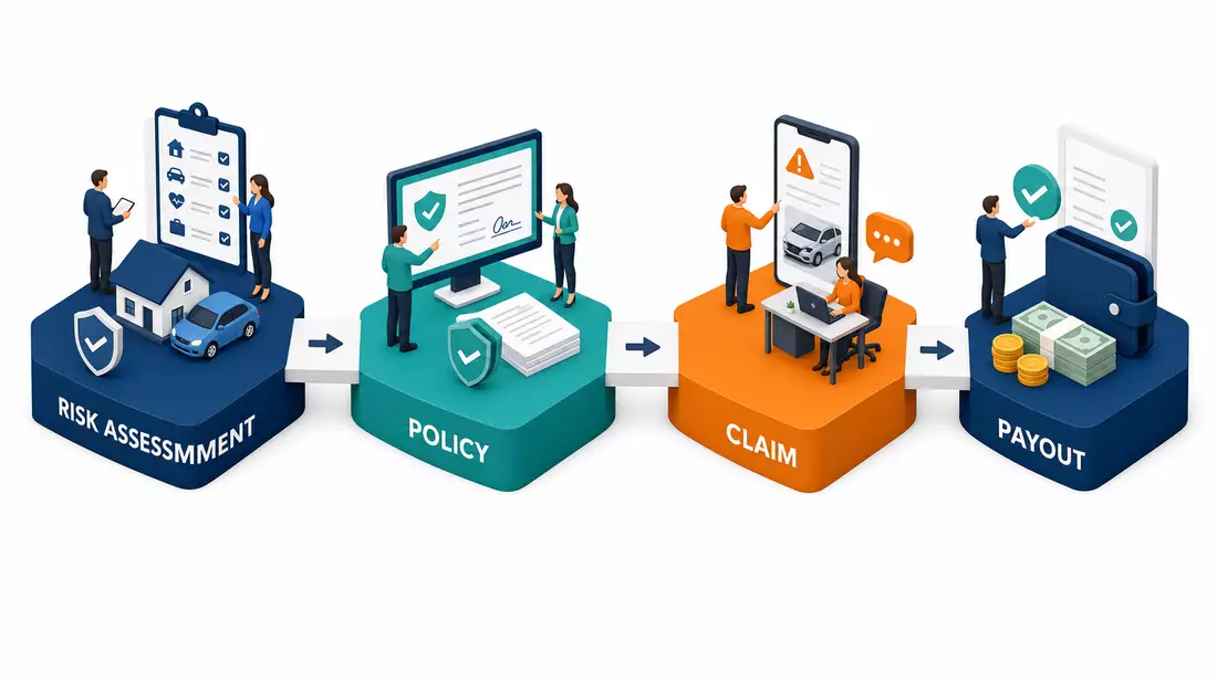 American International Group US0268747849 isometric 3D insurance process Risk Policy Claim Payout