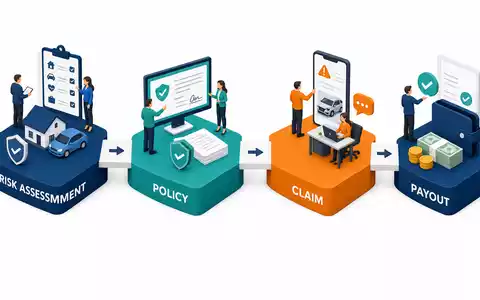 American International Group US0268747849 isometric 3D insurance workflow Risk Policy Claim Payout stages - Foto: THN