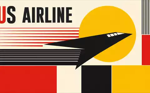 American Airlines Group Aktie US02376R1023 Bauhaus-Poster geometrische Flugzeugsilhouette US AIRLINE Konstruktivismus Primärfarben - Foto: THN