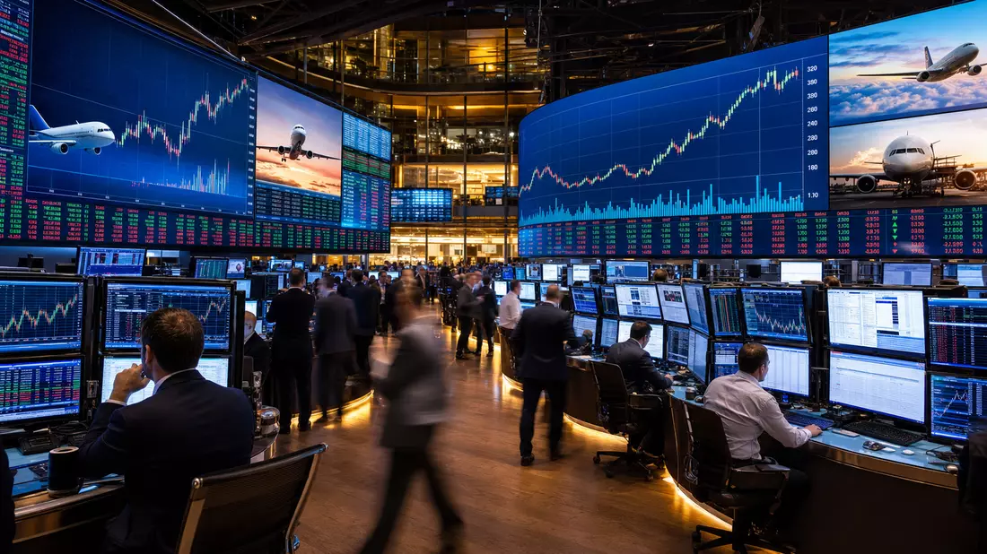Börsensaal Trader Monitore Kursdiagramme Airline-Charts Wanddisplays, American Airlines Group US02376R1023