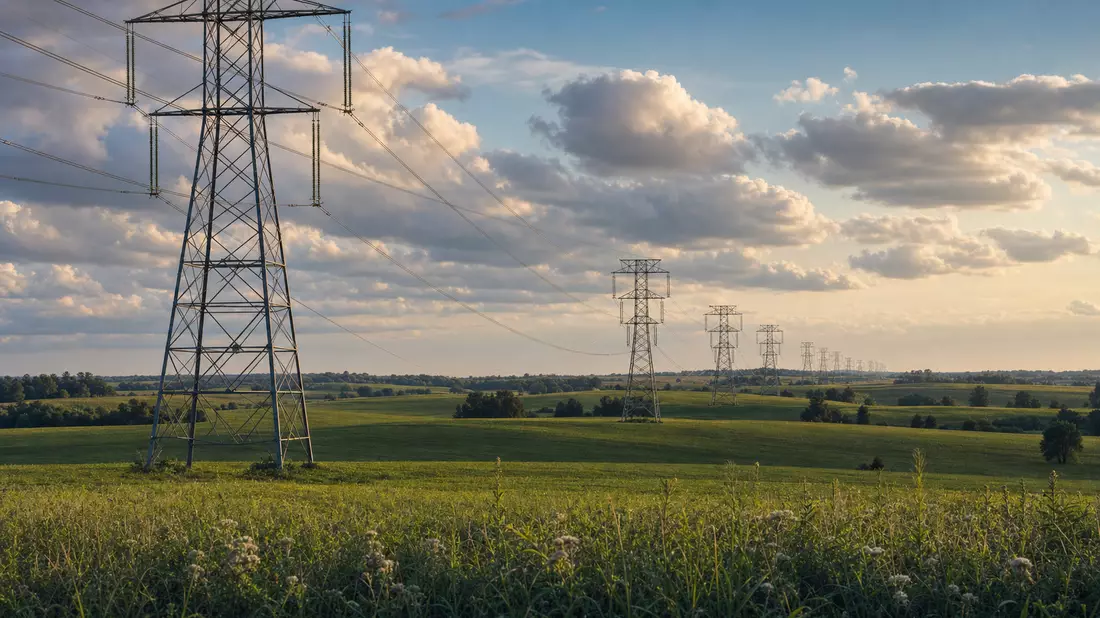American Electric Power US0255371017 Übertragungsmasten Ohio Landschaft fotorealistisch