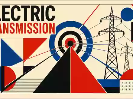 American Electric Power US0255371017 Bauhaus-Geometrie-Poster ELECTRIC TRANSMISSION mit Pylonen Primärfarben geometrischer Bauhaus-Typografie - Foto: THN