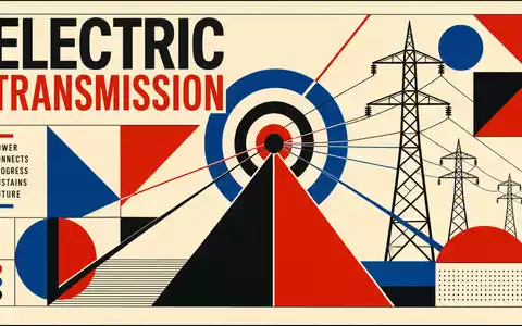 American Electric Power US0255371017 Bauhaus-Geometrie-Poster ELECTRIC TRANSMISSION mit Pylonen Primärfarben geometrischer Bauhaus-Typografie - Foto: THN