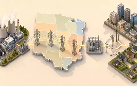 American Electric Power US0255371017 isometrische Illustration Stromerzeugung Übertragungsnetz 11 Bundesstaaten Verteilung Wertschöpfungskette - Foto: THN
