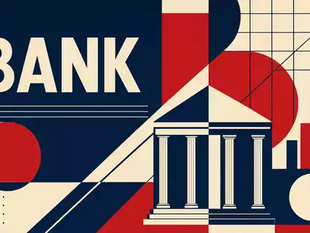 Fifth Third Bancorp US3167731005 Bauhaus-Poster mit geometrischen Formen und Sektortext BANK in Marineblau - Foto: THN