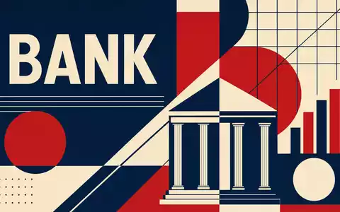 Fifth Third Bancorp US3167731005 Bauhaus-Poster mit geometrischen Formen und Sektortext BANK in Marineblau - Foto: THN
