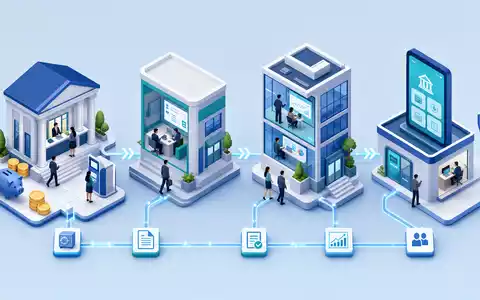 Fifth Third Bancorp US3167731005 isometrisches 3D-Diagramm der Bankwertschöpfungskette mit leuchtenden digitalen Datenflüssen - Foto: THN
