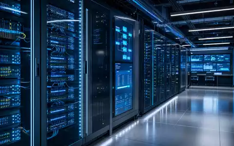 Fidelity National Info US31620M1062 zeigt ein modernes Rechenzentrum mit leuchtenden Servern und digitalen Finanzdaten - Foto: THN
