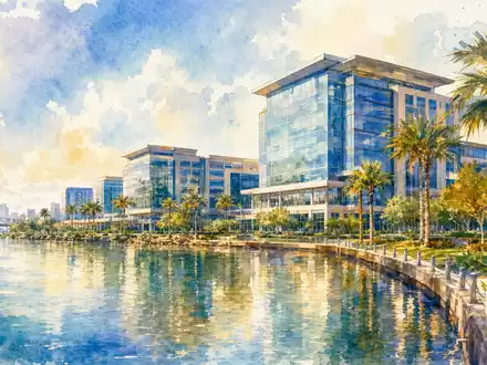 Fidelity National Info US31620M1062 als Aquarell Illustration des Firmensitzes in Jacksonville direkt am Fluss - Foto: THN