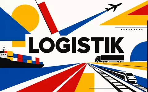 FedEx Corp. Logistiksektor US31428X1063 als geometrisches Bauhaus-Poster in PrimĂ€rfarben mit groĂem LOGISTIK-Schriftzug - Foto: THN