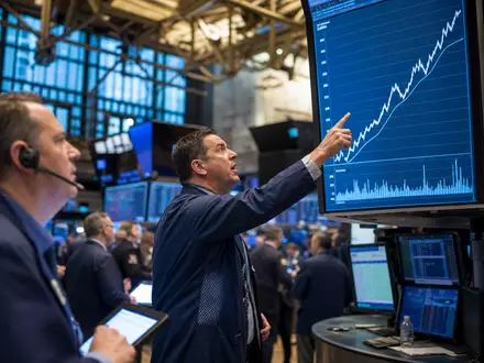 FedEx Corp. Börsensaal NYSE US31428X1063 mit Händlern vor Logistik Sektor Charts im Editorial Presse Stil - Foto: THN