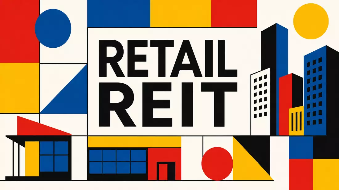 Bauhaus-Poster mit Aufschrift RETAIL REIT und geometrischen Formen in Primärfarben
