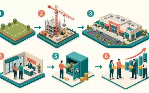 Federal Realty Wertschöpfungskette US3137451015 als isometrisches Diagramm mit sechs farbigen Prozessschritten visualisiert - Foto: THN