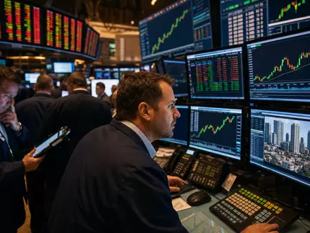 Federal Realty NYSE Handelsparkett US3137451015 mit fokussierten Händlern und Immobilien Sektor Charts auf Bildschirmen - Foto: THN