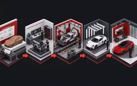 Ferrari N.V. NL0011585146: Isometrische 3D-Darstellung der Wertschöpfungskette vom Design bis zur finalen Auslieferung - Foto: THN