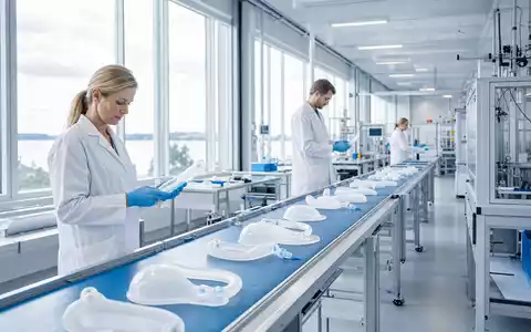 Coloplast A/S (DK0060448595) zeigt hier moderne sterile Produktion medizinischer Versorgungsprodukte in heller Fertigungshalle - Foto: THN