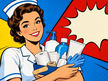 Coloplast A/S (DK0060448595) als Medizintechnik-Firma inspiriert diese farbenfrohe Pop-Art-Comic-Szene mit einer freundlichen Pflegekraft dargestellt - Foto: THN