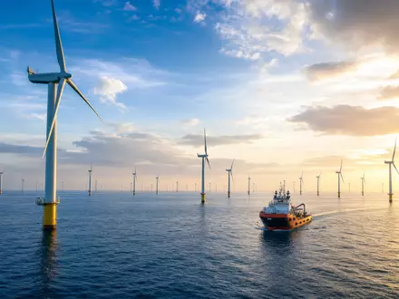 Fotorealistischer Offshore-Windpark auf See symbolisiert Ørsted A/S, ISIN DK0060094928, führend in Offshore-Windkrafterzeugung weltweit heute - Foto: THN